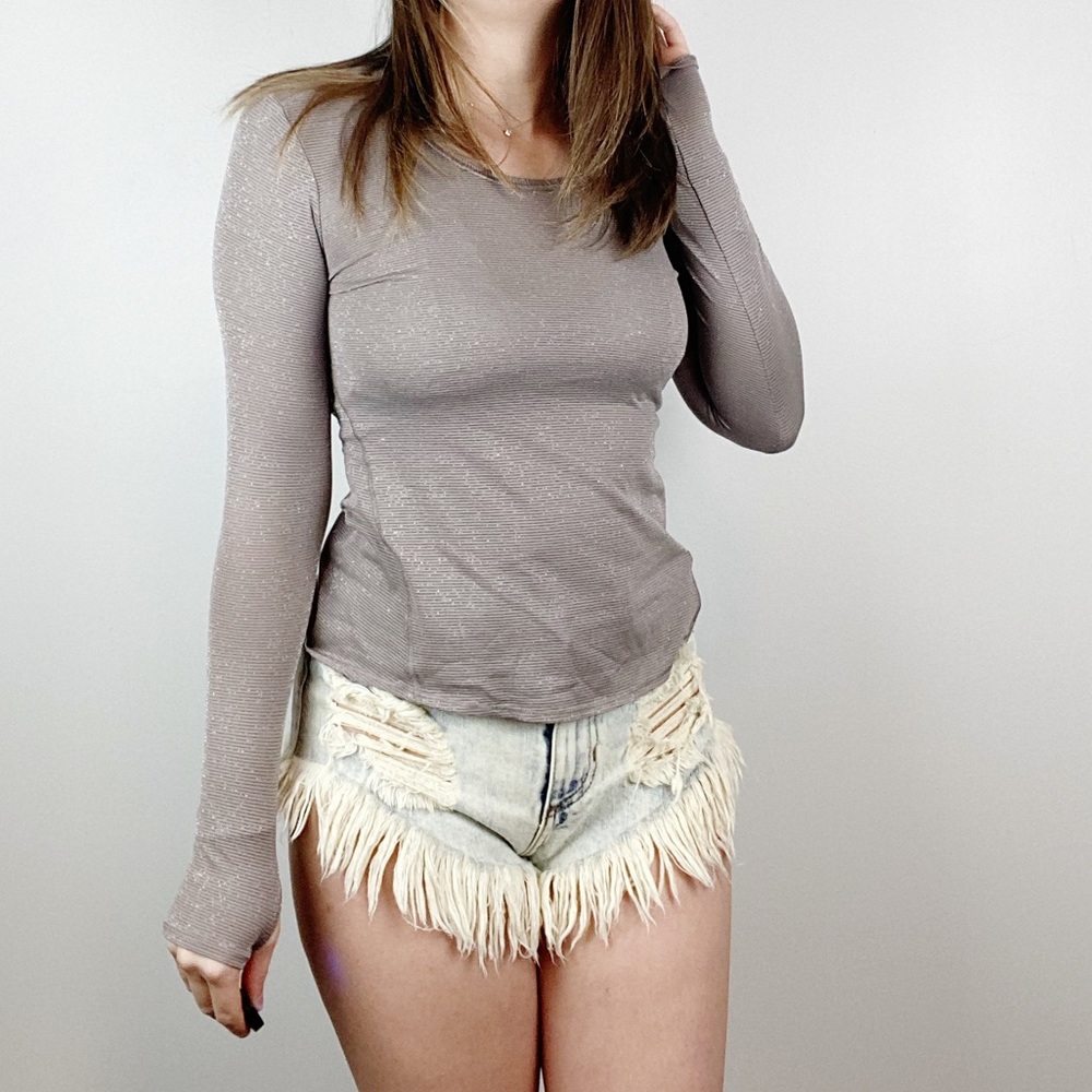 ATHLETA Chi Long Sleeve Taupe Shimmer Top XXSmall - Picture 4 of 8